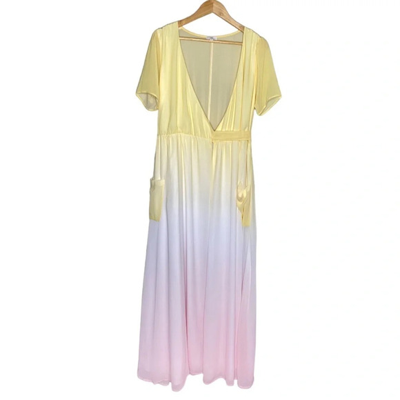 🌟NEW Revolve LPA The Label Yellow Pink Maxi Wrap Dress 530 in Ombre Size Medium - Picture 2 of 12
